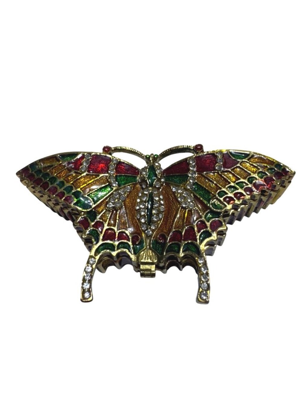 Butterfly-Shaped Decorative Metal Trinket Box Enamel Gold Plated Multi-Color